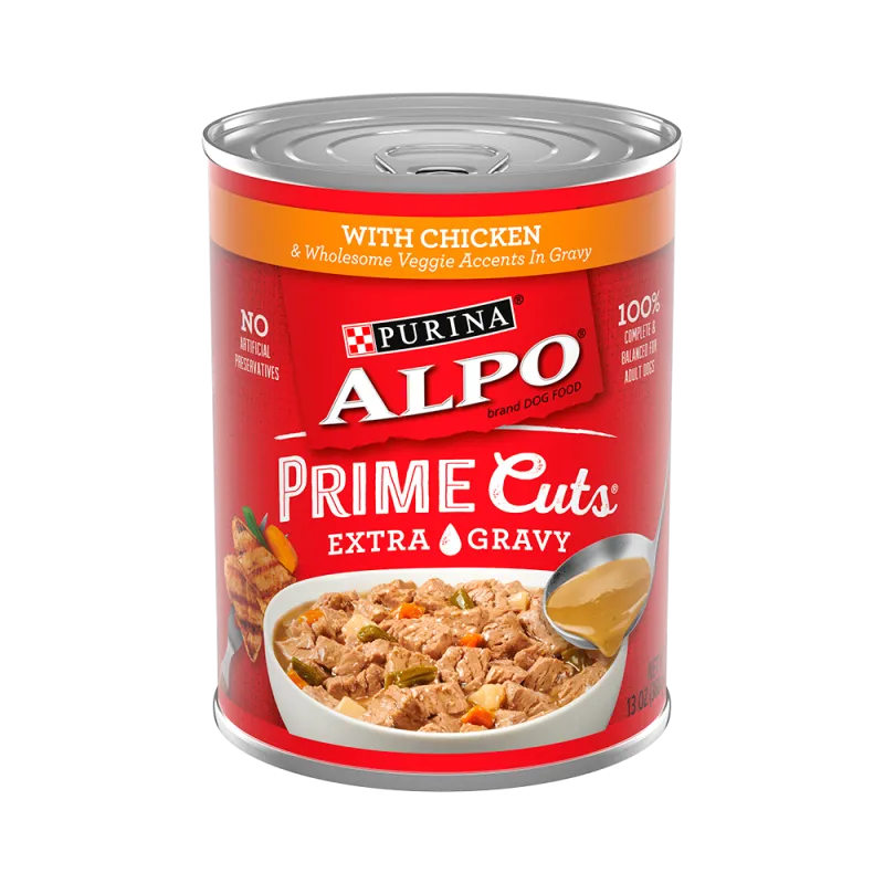 Alimento húmedo para perros Purina ALPO Prime Cuts® con pollo y toques de vegetales saludables en salsa preparada con jugo de cocción