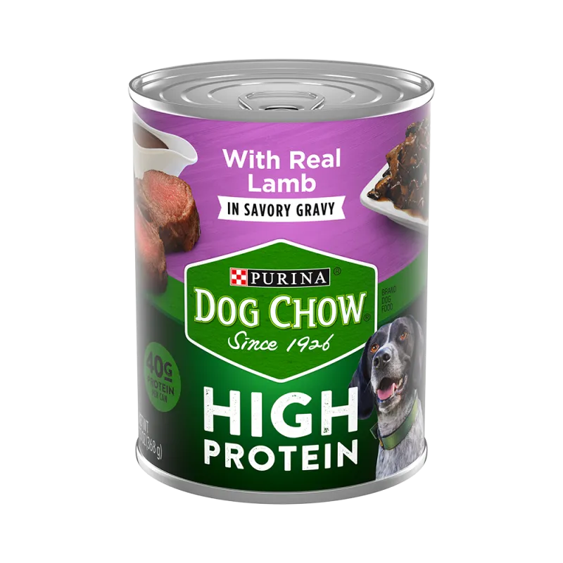 Alimento húmedo para perros rico en proteínas con cordero en una sabrosa salsa preparada con jugo de cocción Purina Dog Chow