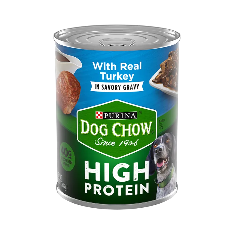 Alimento húmedo para perros rico en proteínas con pavo en una sabrosa salsa preparada con jugo de cocción Purina Dog Chow