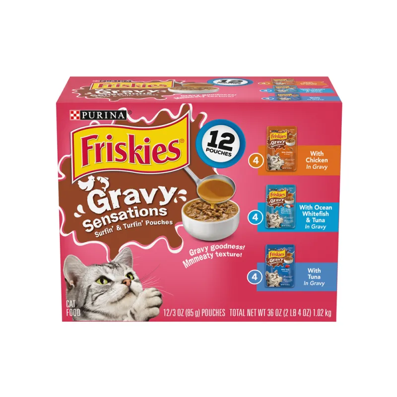 Friskies Gravy Sensations Surfin’ & Turfin’ Pouches Wet Cat Food 12 Ct Variety Pack 