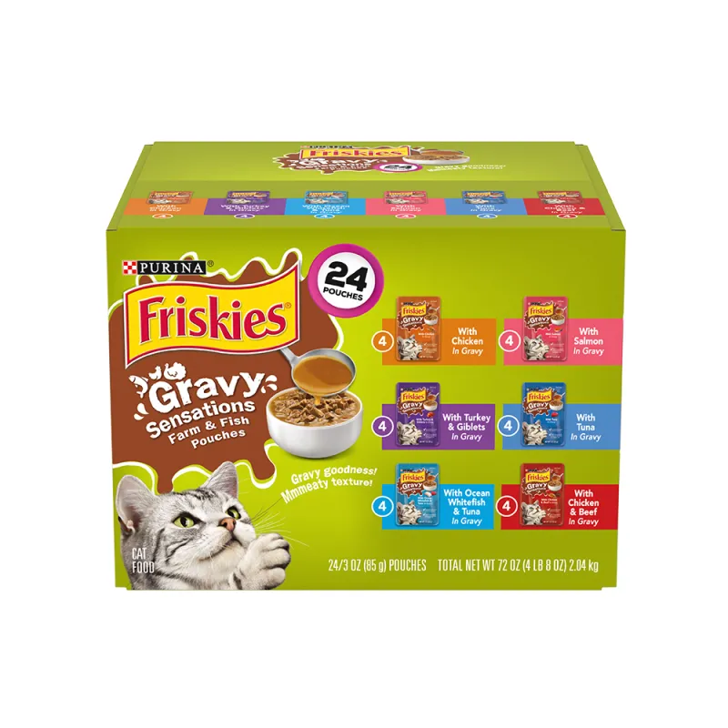 Friskies Gravy Sensations Farm & Fish Pouches Wet Cat Food 24 Ct Variety Pack 