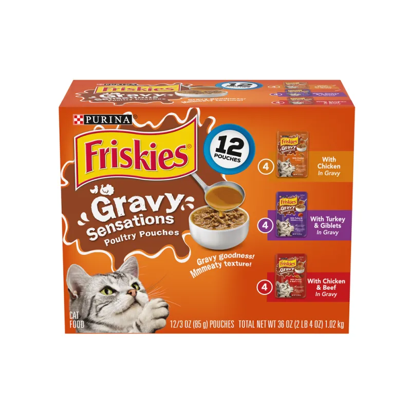 Friskies Gravy Sensations Poultry Pouches Wet Cat Food 12 Ct Variety Pack 