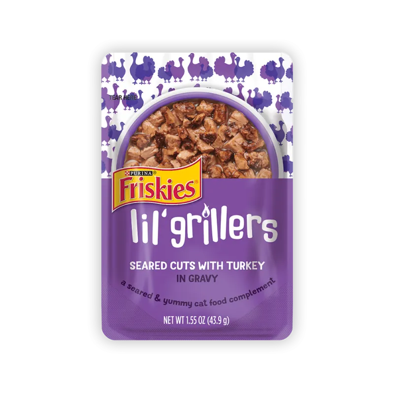 Complemento de alimento para gatos con cortes sellados de pavo en salsa Friskies Lil' Grillers