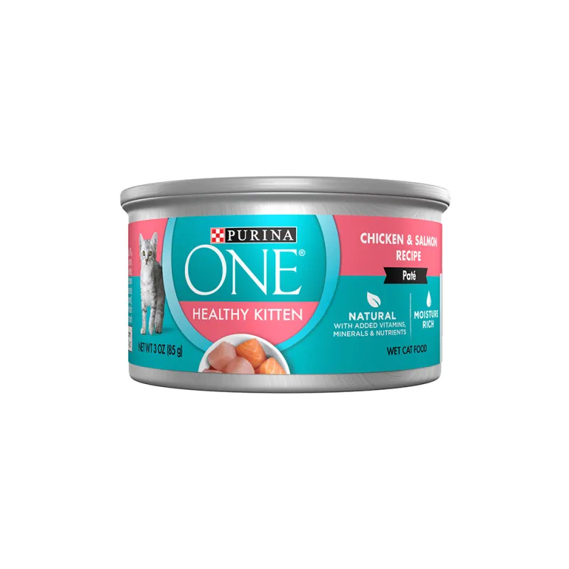 Alimento húmedo de pollo y salmón Purina ONE Healthy Kitten