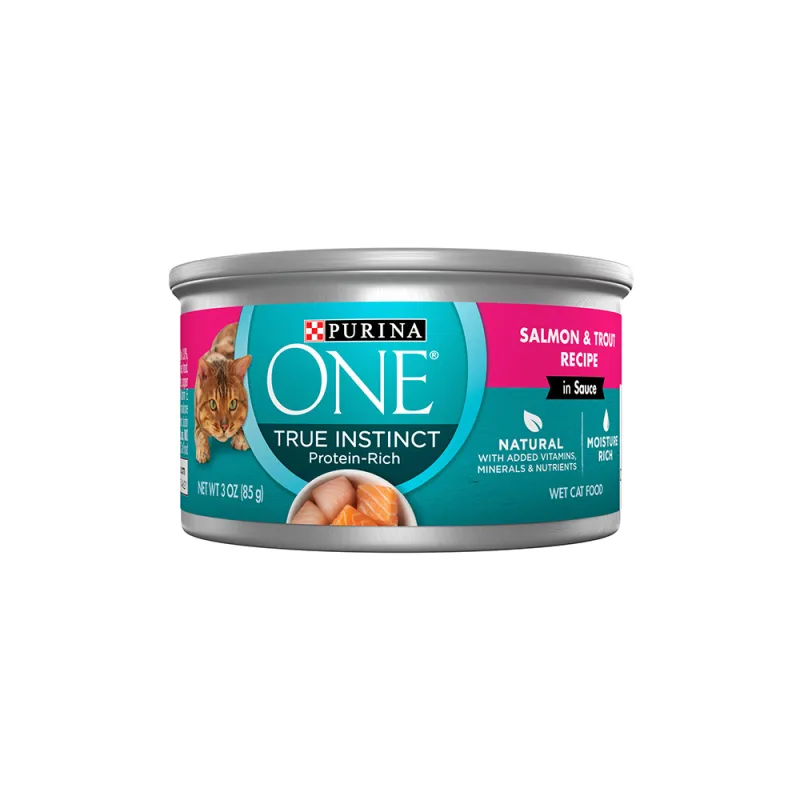 Alimento húmedo de salmón y trucha en salsa para gatos Purina ONE True Instinct