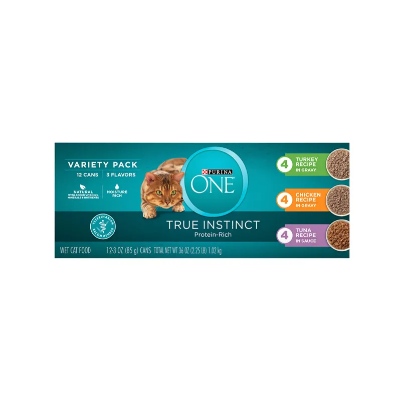 Purina ONE® True Instinct Tuna, Chicken, Turkey Wet Cat Food Recipes 12 ct Variety Pack 