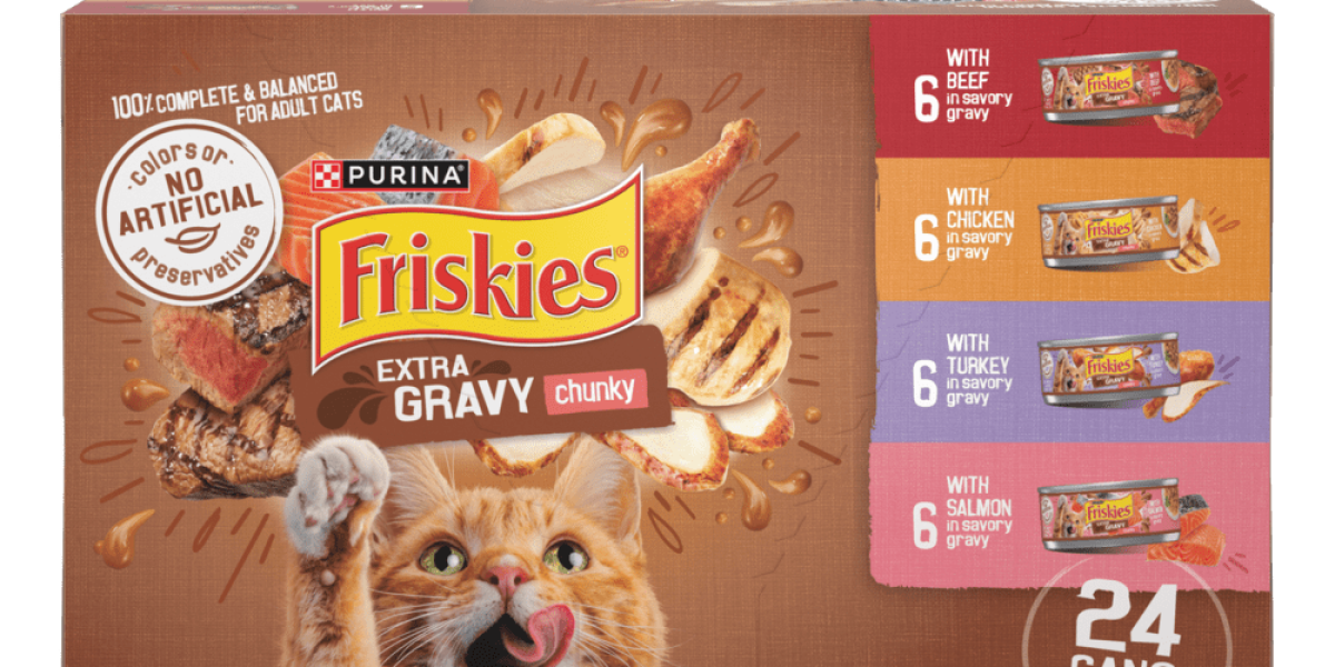 Purina Friskies Extra Gravy Wet Cat Food Variety Pack – Chunky Chicken, Turkey, Salmon & Beef – 24 Cans, 8.25 Lbs